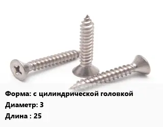 Саморез с цилиндрической головкой D=3 L=25 сталь без покрытия